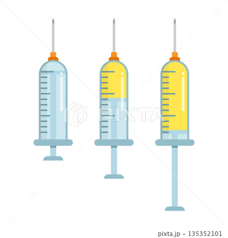 Syringe icon in flat style. Coronavirus vaccine inject vector illustration on isolated background. Covid-19 vaccination sign business concept. Syringe icon in flat style. Coronavirus vaccine inject vector illustration on isolated background. Covid-19 vaccination sign business concept. 135352101