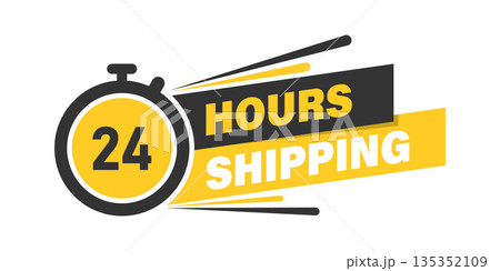 Shipping 24 hours icon in flat style. Delivery countdown vector illustration on isolated background. Quick service time sign business concept. Shipping 24 hours icon in flat style. Delivery countdown vector illustration on isolated background. Quick service time sign business concept. 135352109