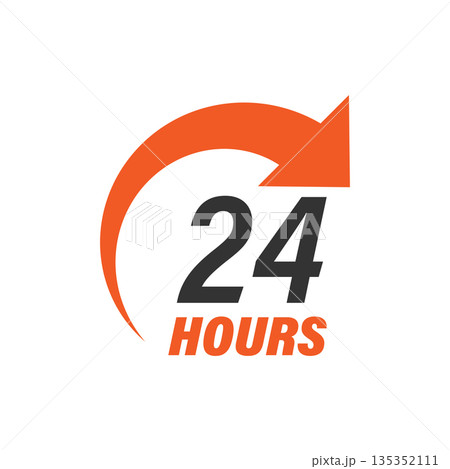 24 hours service icon in flat style. All day business and service vector illustration on isolated background. Quick service time sign business concept. 135352111