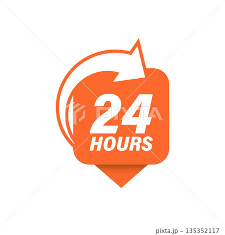 24 hours service icon in flat style. All day business and service vector illustration on isolated background. Quick service time sign business concept. 135352117