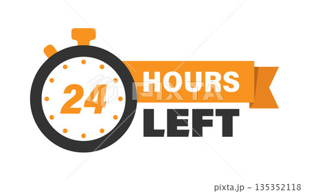 24 hours left icon in flat style. All day business and service vector illustration on isolated background. Quick service time sign business concept. 135352118