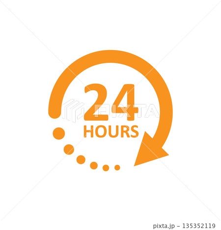 24 hours service icon in flat style. All day business and service vector illustration on isolated background. Quick service time sign business concept. 135352119