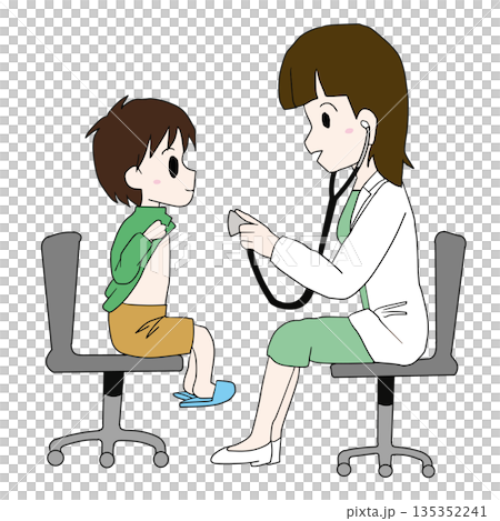 Illustration of a female doctor examining a child Illustration of a female doctor examining a child 135352241