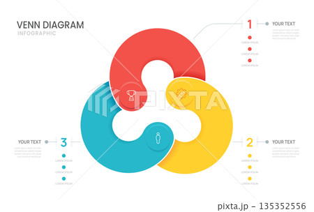 3 steps business success Venn diagram infographic chart template. 3 options presentation and icon elements. 135352556