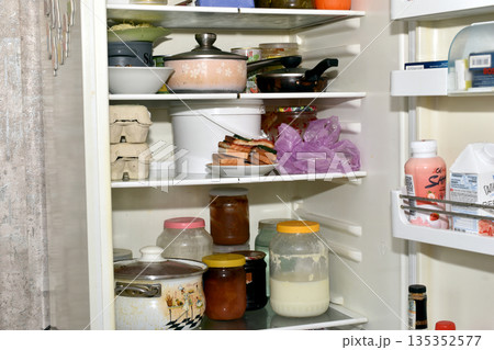 View of the interior of the refrigerator. View of the interior of the refrigerator. 135352577
