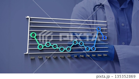 3D line chart displaying dual data series in clinic, doctor wearing white lab coat and stethoscope 135352869