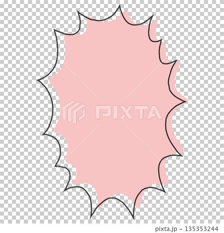 手書きのシンプルな縦長ギザギザの吹き出し（ピンク、赤） 135353244