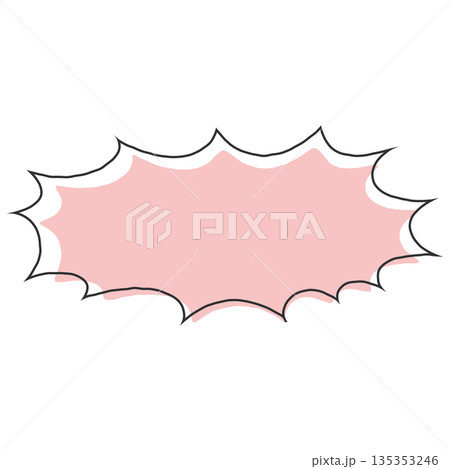 手書きのシンプルな横長ギザギザの吹き出し（ピンク、赤） 135353246