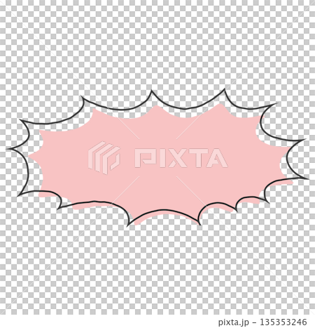 手書きのシンプルな横長ギザギザの吹き出し（ピンク、赤） 135353246