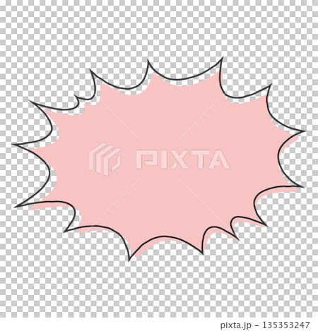 Hand-drawn simple horizontal jagged speech bubble (pink, red) 135353247