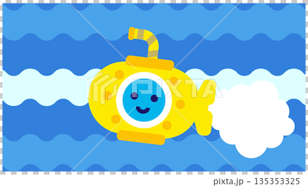 一幅可愛的黃色潛水艇在海中航行的插圖 135353325