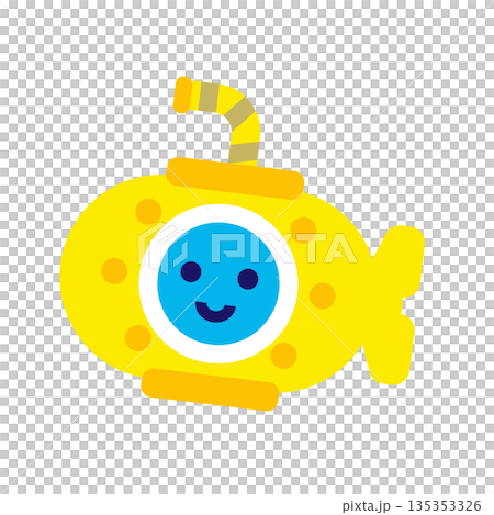 Cute character illustration of a smiling yellow submarine Cute character illustration of a smiling yellow submarine 135353326