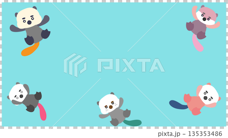 いろいろなポーズのラッコが並んだかわいいキャラクターイラストセット 135353486