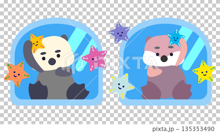 窗外可愛的水獺和星星插圖 135353490