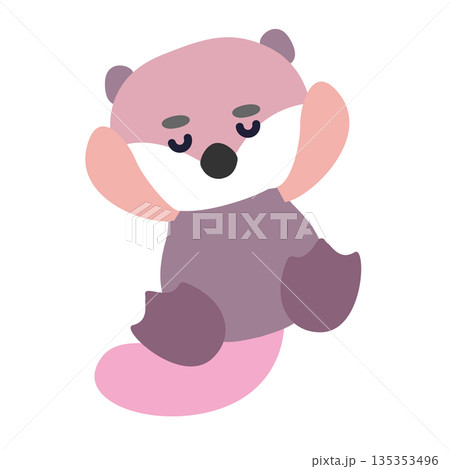 目を閉じてリラックスするラッコのかわいいキャラクターイラスト 135353496