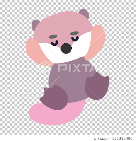 目を閉じてリラックスするラッコのかわいいキャラクターイラスト 135353496
