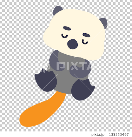 可愛的海獺插畫，它閉著眼睛漂浮在水面上。 135353497