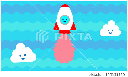 空を飛ぶロケットのかわいいキャラクターイラスト 135353530