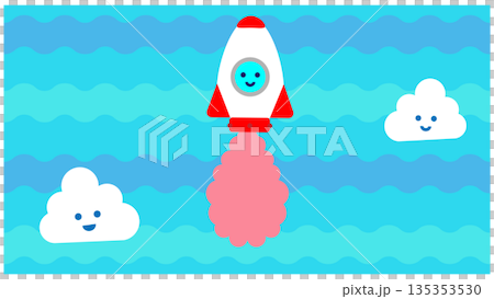 空を飛ぶロケットのかわいいキャラクターイラスト 135353530