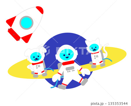 惑星の上に立つ宇宙飛行士たちのかわいいキャラクターイラスト 惑星の上に立つ宇宙飛行士たちのかわいいキャラクターイラスト 135353544