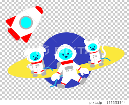 惑星の上に立つ宇宙飛行士たちのかわいいキャラクターイラスト 惑星の上に立つ宇宙飛行士たちのかわいいキャラクターイラスト 135353544