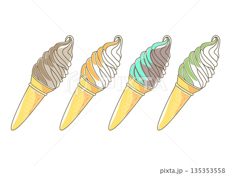 ソフトクリーム 4本セット チョコレート オレンジ バニラ チョコミント 抹茶 135353558