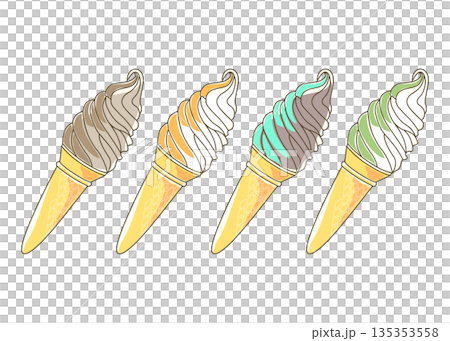 ソフトクリーム 4本セット チョコレート オレンジ バニラ チョコミント 抹茶 135353558