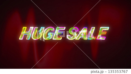 Displaying bold neon-style text glowing on dark gradient banner, with red waveform graphic patterns 135353767