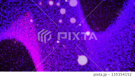 Swirling waves of purple and blue dots moving on abstract dark digital backdrop, with glowing spots Swirling waves of purple and blue dots moving on abstract dark digital backdrop, with glowing spots 135354152