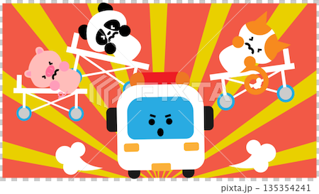 出動する救急車と担架の動物たちのかわいいイラスト 135354241