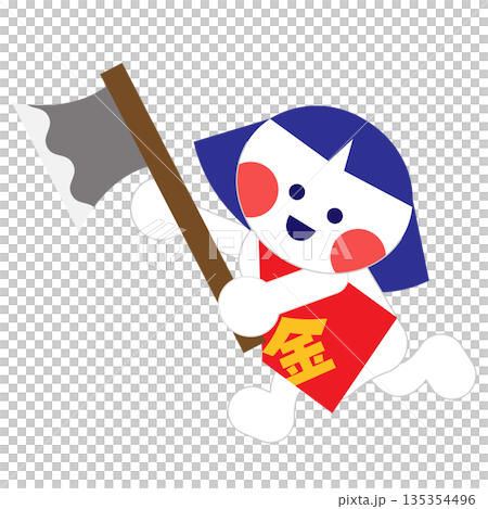Cute character illustration of Kintaro swinging an axe Cute character illustration of Kintaro swinging an axe 135354496