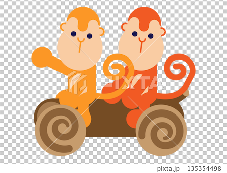 丸太に乗ったさるのかわいい昔話風キャラクターイラスト 丸太に乗ったさるのかわいい昔話風キャラクターイラスト 135354498