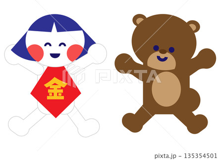 金太郎とクマのかわいい昔話キャラクターイラスト 135354501