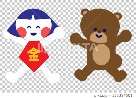金太郎とクマのかわいい昔話キャラクターイラスト 135354501