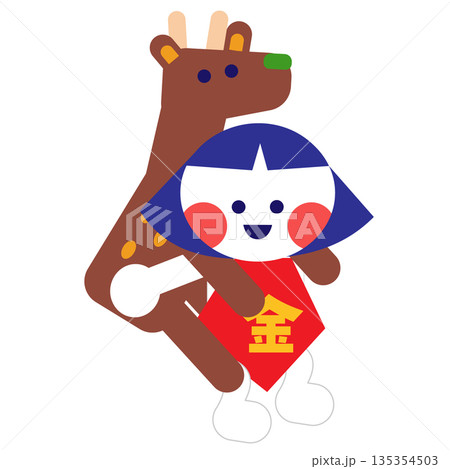 クマを背負った金太郎のかわいい昔話キャラクターイラスト 135354503