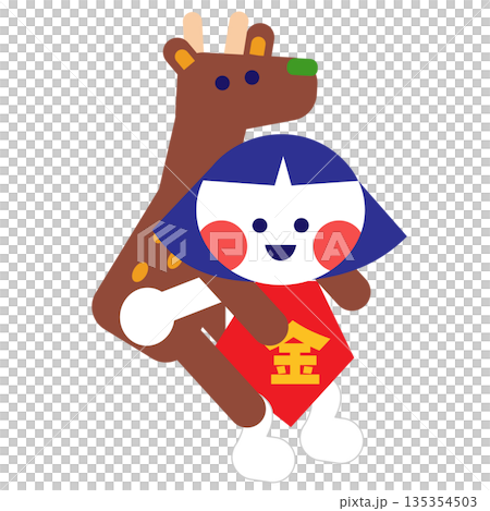 クマを背負った金太郎のかわいい昔話キャラクターイラスト 135354503