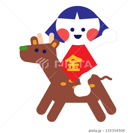 クマに乗る金太郎のかわいい昔話キャラクターイラスト 135354504