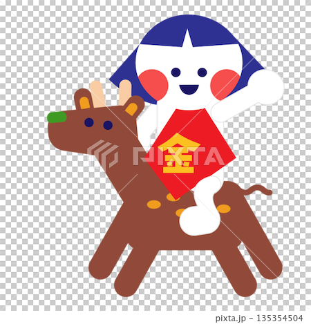 クマに乗る金太郎のかわいい昔話キャラクターイラスト 135354504