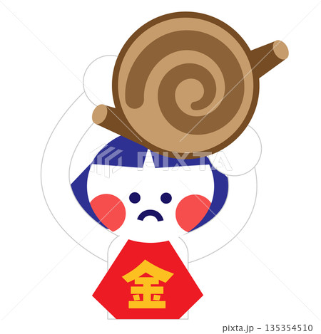 丸太を頭にのせて困っている金太郎のかわいい昔話イラスト 135354510