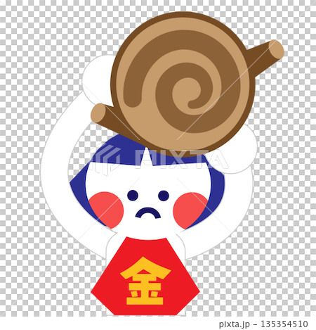 丸太を頭にのせて困っている金太郎のかわいい昔話イラスト 135354510