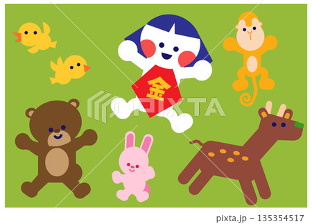 金太郎と森の動物たちが集まったかわいい昔話イラスト 135354517