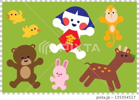 金太郎と森の動物たちが集まったかわいい昔話イラスト 135354517