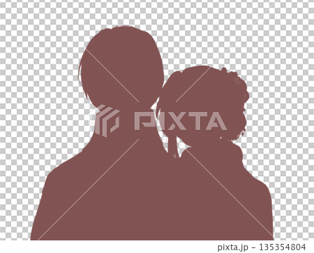 Man and woman wearing kimono hugging each other, collar, bust up, silhouette 135354804