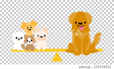 大きな犬と小さな犬たちが並ぶかわいい動物イラスト 135354811