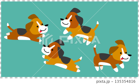一隻可愛的比格犬奔跑的插圖 一隻可愛的比格犬奔跑的插圖 135354816