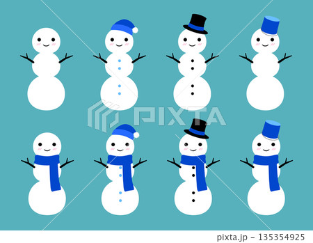 かわいい雪だるま 3段 セット 青 かわいい雪だるま 3段 セット 青 135354925