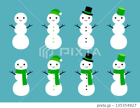 かわいい雪だるま　3段　セット　緑 135354927