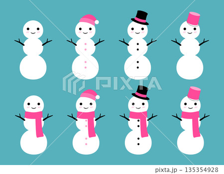 かわいい雪だるま　3段　セット　ピンク 135354928