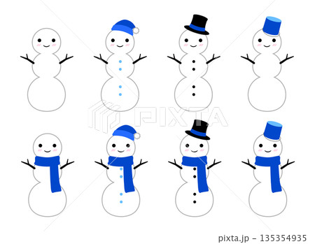 かわいい雪だるま 3段 主線セット 青 かわいい雪だるま 3段 主線セット 青 135354935