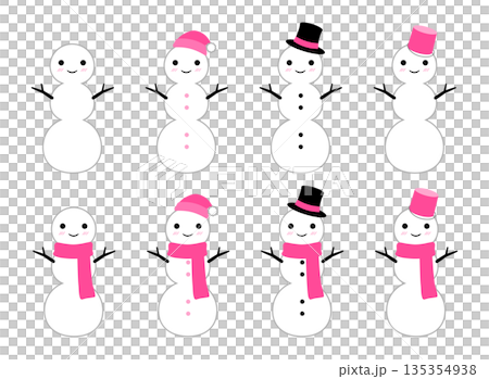 かわいい雪だるま　3段　主線セット　ピンク 135354938